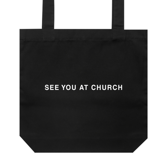 See You At Church Tote Bag Black