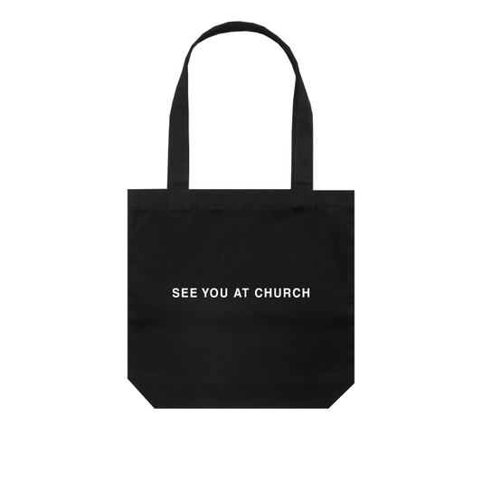 See You At Church Tote Bag Black